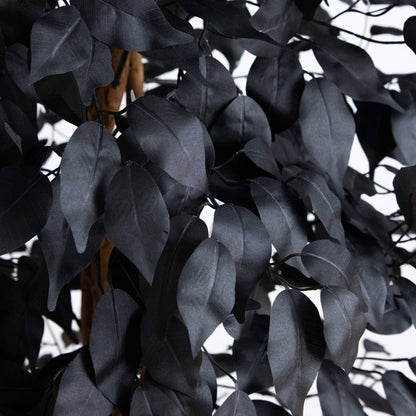 6' Artificial Halloween Black Ficus Tree with Natural Trunk by Nearly Natural with dense black leaves on Tampa Home & Garden Store
