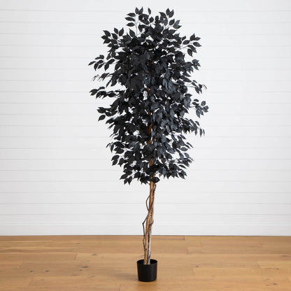 6' Nearly Natural artificial Halloween Black Ficus Tree with natural trunk in black pot on Tampa Home & Garden Store