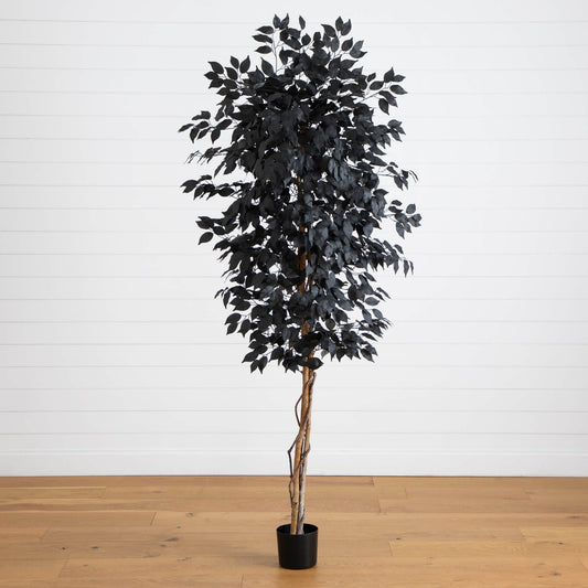 6' Nearly Natural artificial Halloween Black Ficus Tree with natural trunk in black pot on Tampa Home & Garden Store