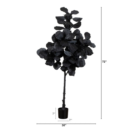 6' Artificial Halloween Black Fiddle Leaf Tree by Nearly Natural in a black pot on Tampa Home & Garden Store