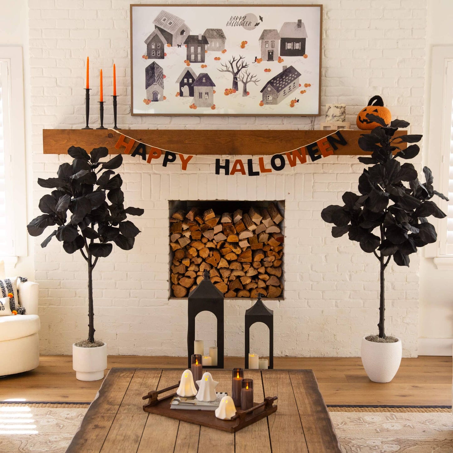 6 ft Nearly Natural black fiddle leaf tree for Halloween decor on Tampa Home & Garden Store