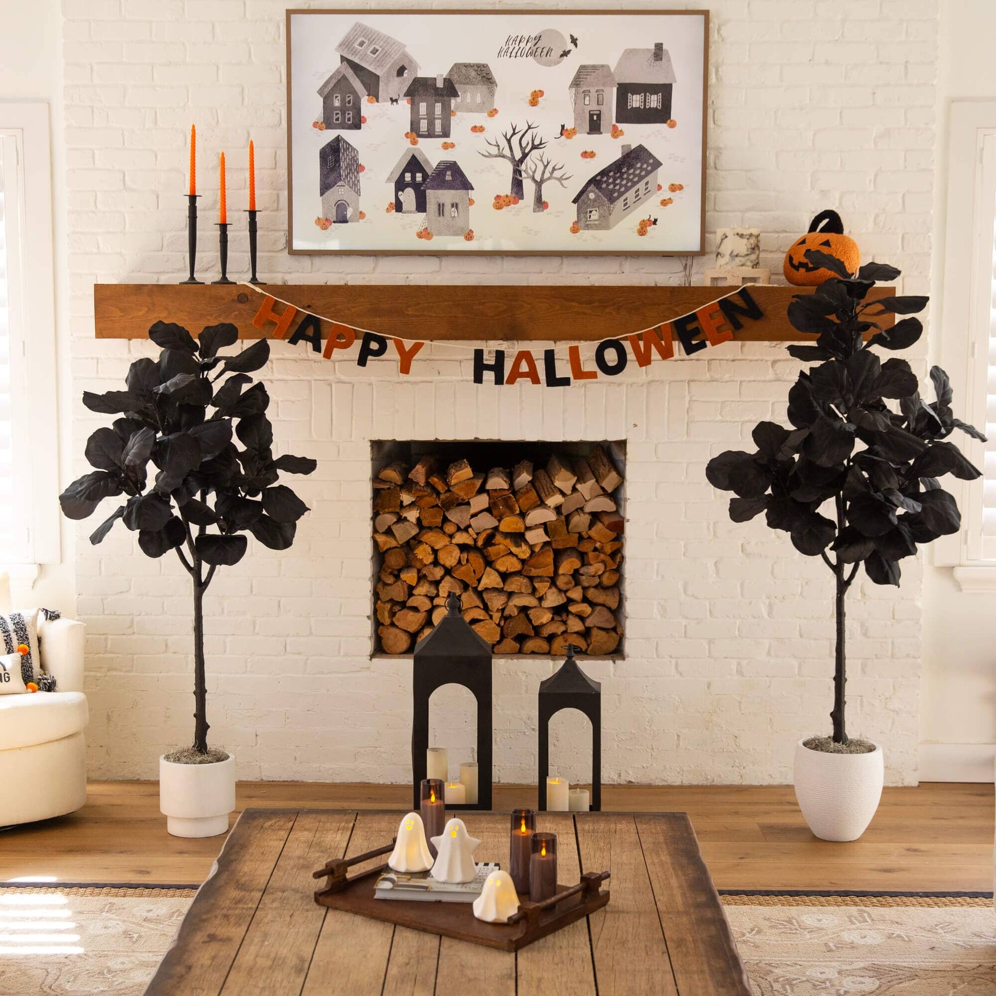 6 ft Nearly Natural black fiddle leaf tree for Halloween decor on Tampa Home & Garden Store