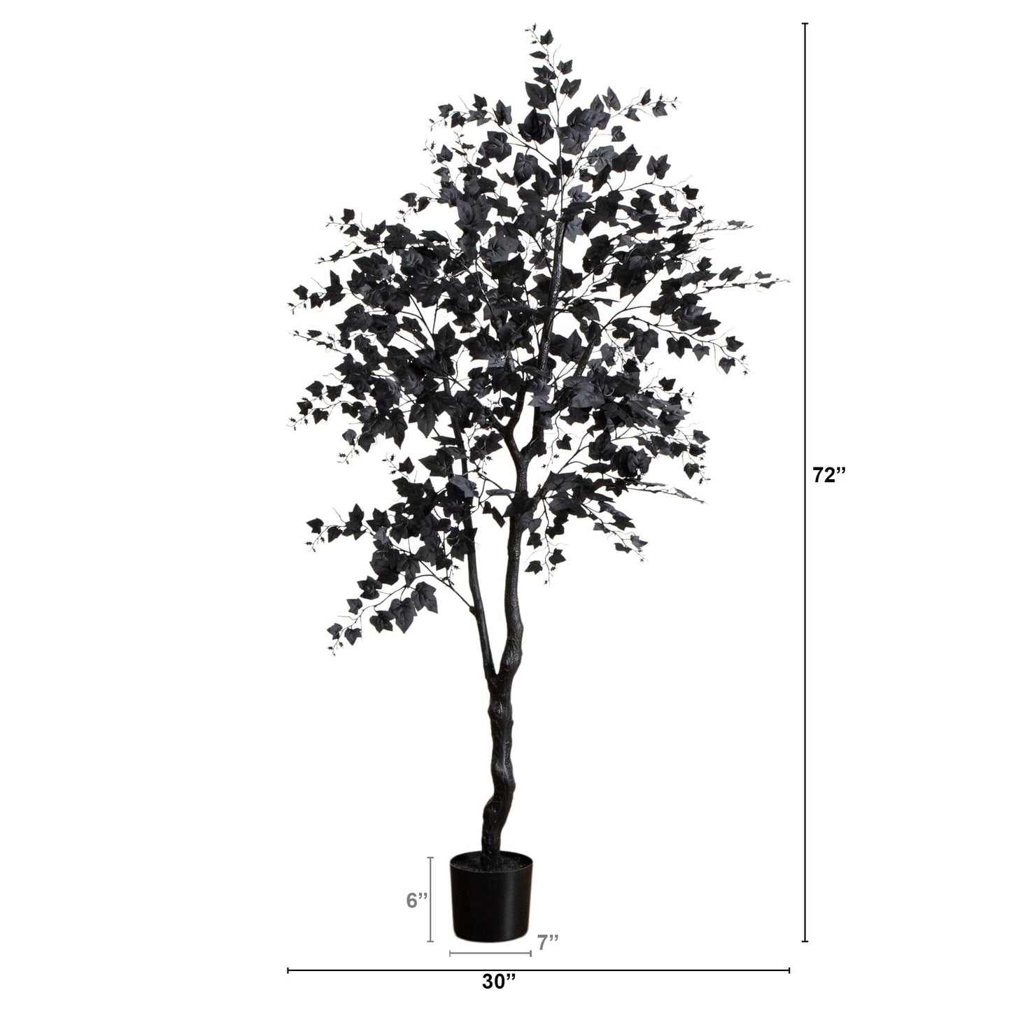 6' Artificial Halloween Black Maple Tree by Nearly Natural with black leaves in a black planter on Tampa Home & Garden Store