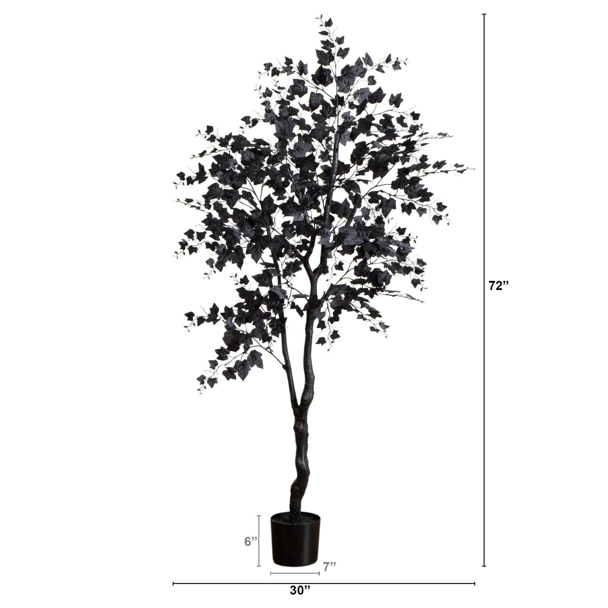 6' Artificial Halloween Black Maple Tree by Nearly Natural with black leaves in a black planter on Tampa Home & Garden Store