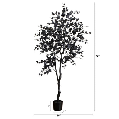 6' Artificial Halloween Black Maple Tree by Nearly Natural with black leaves in a black planter on Tampa Home & Garden Store