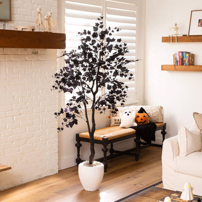 Nearly Natural 6' Artificial Halloween Black Maple Tree with dark foliage for Halloween decor on Tampa Home & Garden Store