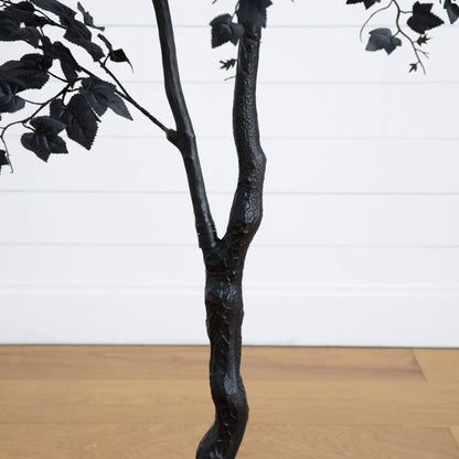 Nearly Natural 6' tall artificial Halloween Black Maple Tree with black trunk and dark leaves on Tampa Home & Garden Store