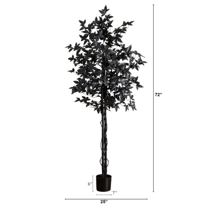 6' Artificial Halloween Black Maple Tree with Natural Trunk, Nearly Natural black leaves in pot on Tampa Home & Garden Store