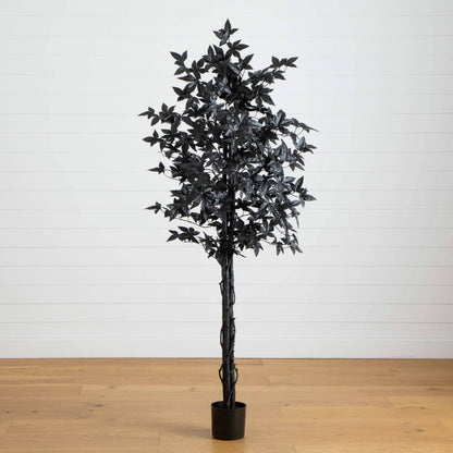 6 Foot Artificial Halloween Black Maple Tree