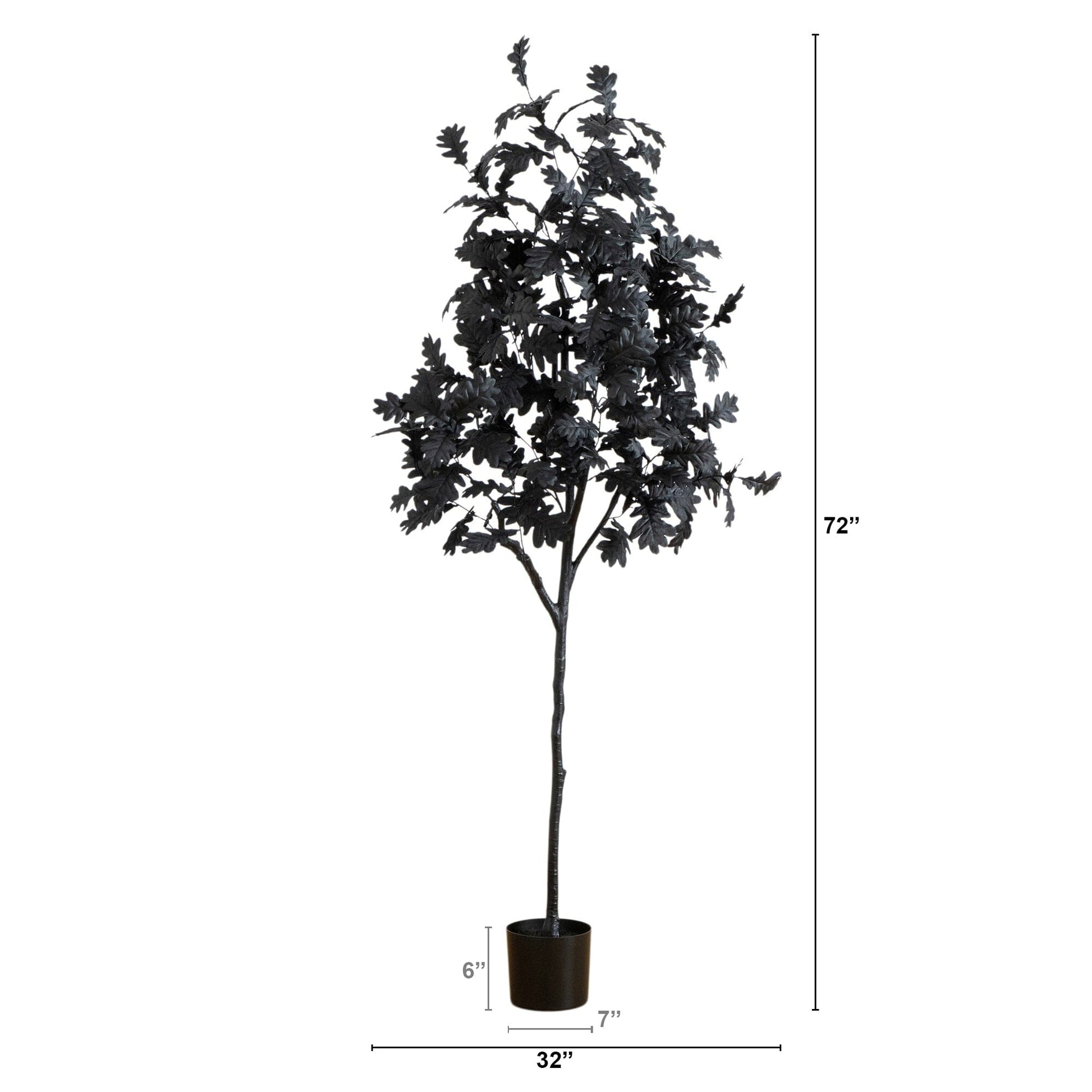 6' Artificial Halloween Black Oak Tree by Nearly Natural, black leaves on a trunk in a pot on Tampa Home & Garden Store