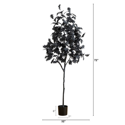 6' Artificial Halloween Black Oak Tree by Nearly Natural, black leaves on a trunk in a pot on Tampa Home & Garden Store