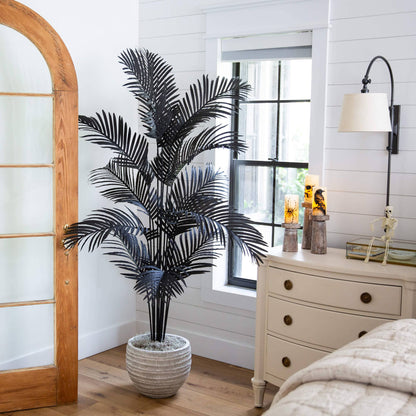 6' Halloween Black Paradise Palm Tree with black fronds in a white pot Nearly Natural on Tampa Home & Garden Store