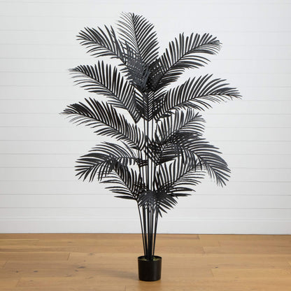 6' Nearly Natural Halloween Black Paradise Palm Tree, artificial palm with black fronds in a pot on Tampa Home & Garden Store