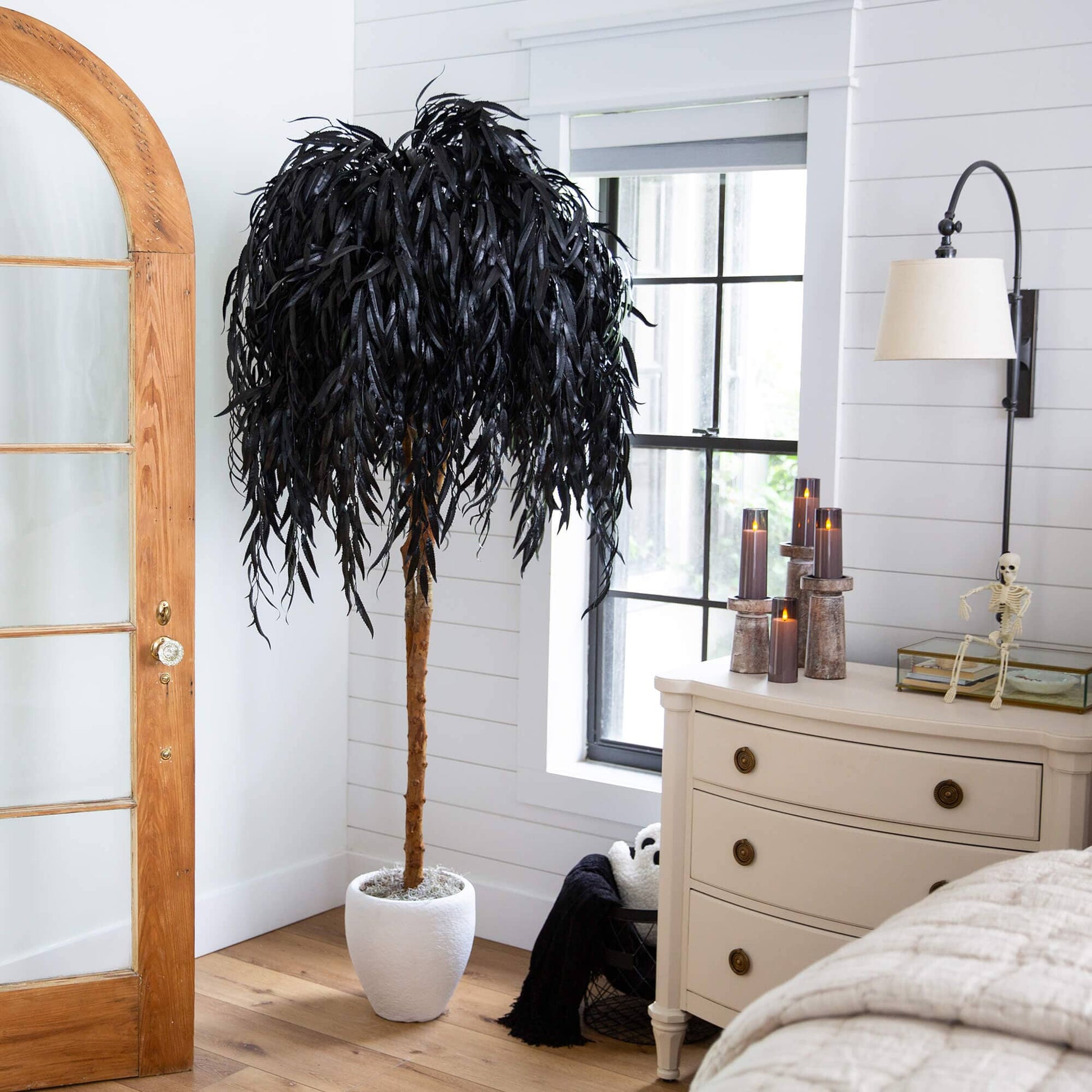 6' Artificial Halloween Black Willow Tree by Nearly Natural in a white planter on Tampa Home & Garden Store