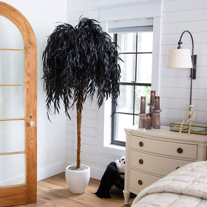 6' Artificial Halloween Black Willow Tree by Nearly Natural in a white planter on Tampa Home & Garden Store