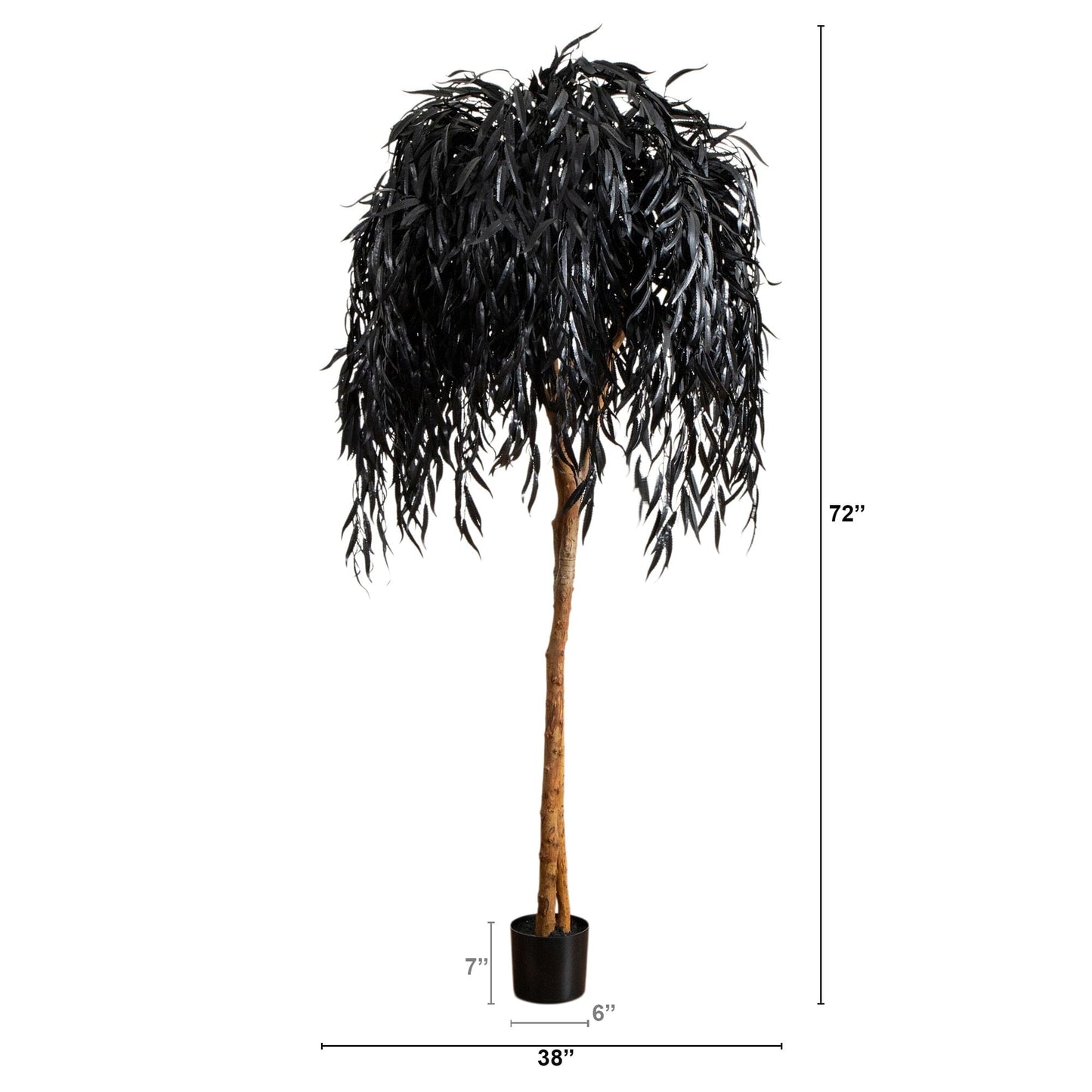 6' Artificial Black Willow Tree by Nearly Natural with drooping black leaves in a black planter on Tampa Home & Garden Store