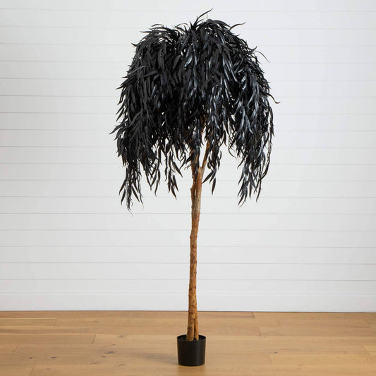 6 ft Nearly Natural black willow artificial tree with drooping dark leaves in a black planter on Tampa Home & Garden Store