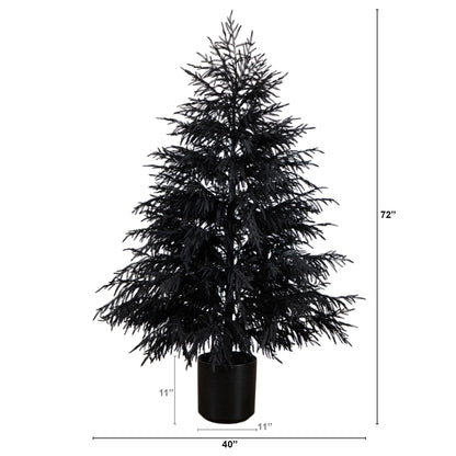 Artificial Christmas Tree Nearly Natural 6 ft Black Real Touch Norfolk Pine in black pot with natural look on Tampa Home & Garden Store
