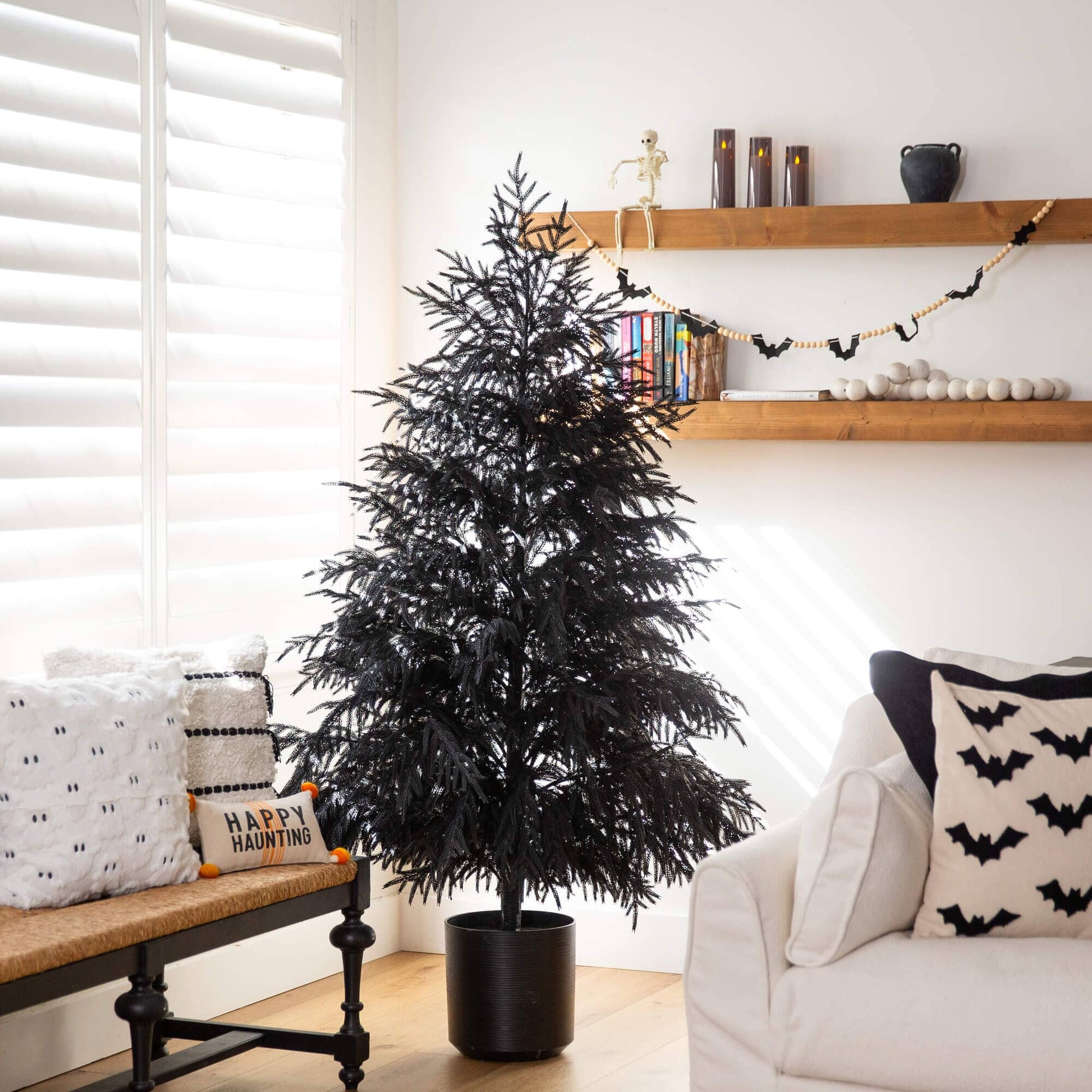 Nearly Natural 6' black Norfolk Pine artificial Christmas tree with real-touch needles on Tampa Home & Garden Store