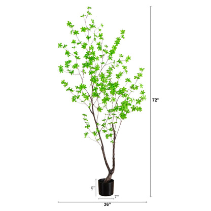 6-ft artificial Enkianthus tree by Nearly Natural with bright green leaves in a black pot on Tampa Home & Garden Store