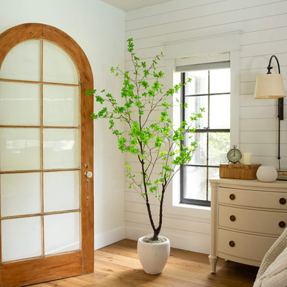 6-ft Artificial Minimalist Enkianthus Tree Nearly Natural with bright green leaves in white pot on Tampa Home & Garden Store