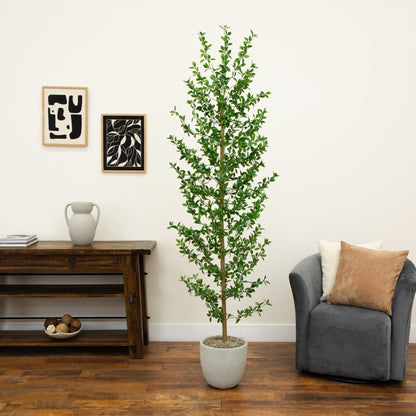 6' Artificial Shady Lady Black Olive Tree by Nearly Natural in a gray planter on Tampa Home & Garden Store