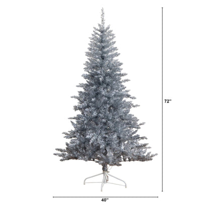 6 ft Nearly Natural silver artificial Christmas tree with 300 cool white LEDs on stand on Tampa Home & Garden Store