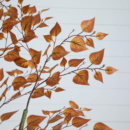 6' Autumn Birch Leaf Artificial Fall Tree Nearly Natural with orange birch leaves on branches on Tampa Home & Garden Store