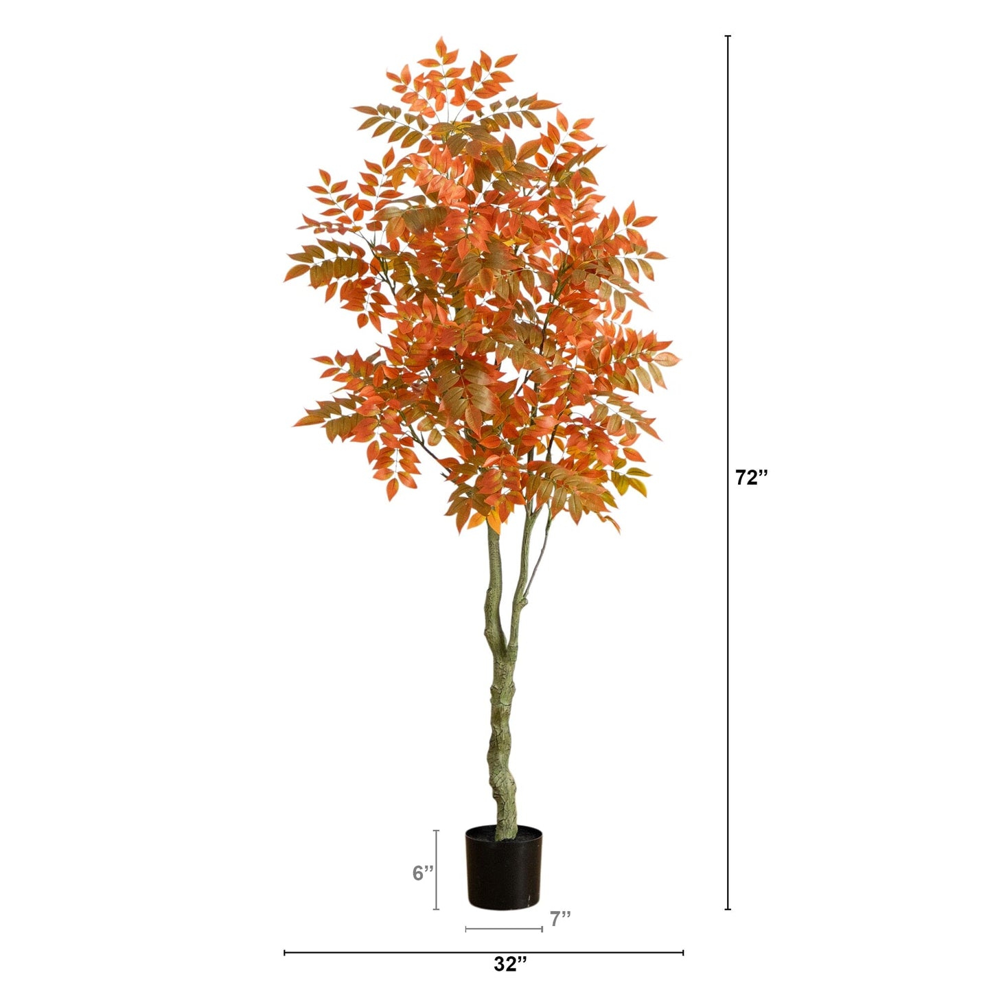 6' Autumn Sumac Artificial Fall Tree by Nearly Natural, orange-red leaves in a black pot on Tampa Home & Garden Store