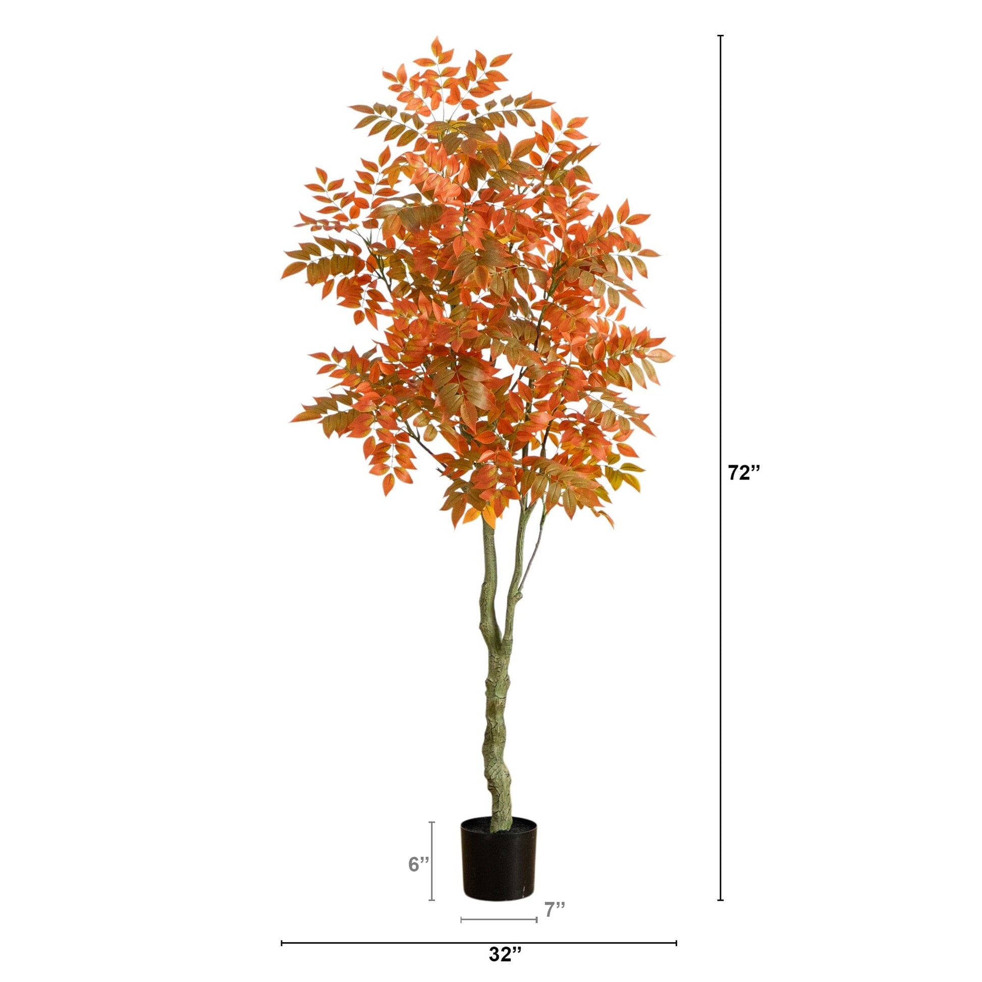 6' Autumn Sumac Artificial Fall Tree by Nearly Natural, orange-red leaves in a black pot on Tampa Home & Garden Store