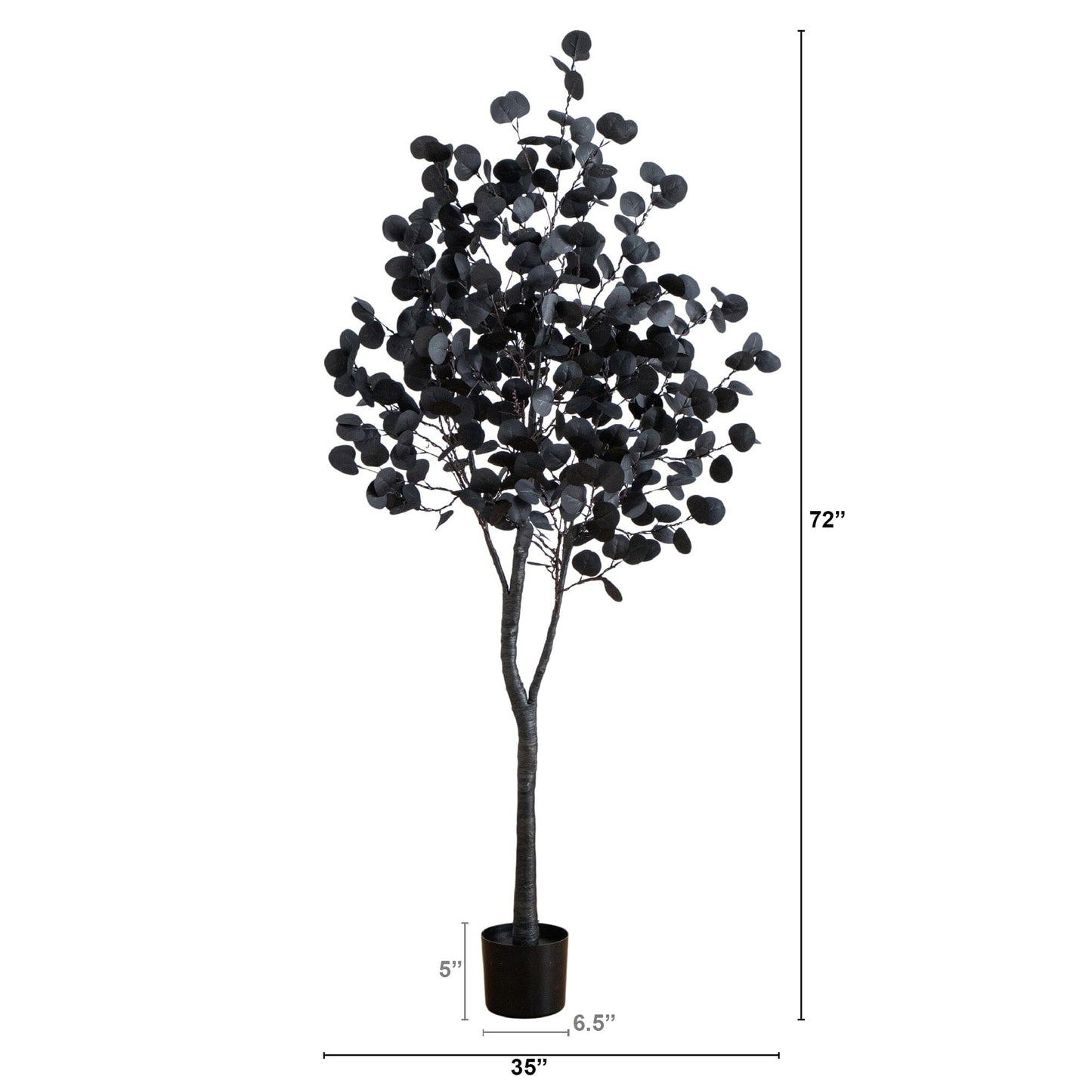 Tree Nearly Natural 6 ft pre-lit black eucalyptus with 300 orange and purple LED lights in a dark pot on Tampa Home & Garden Store