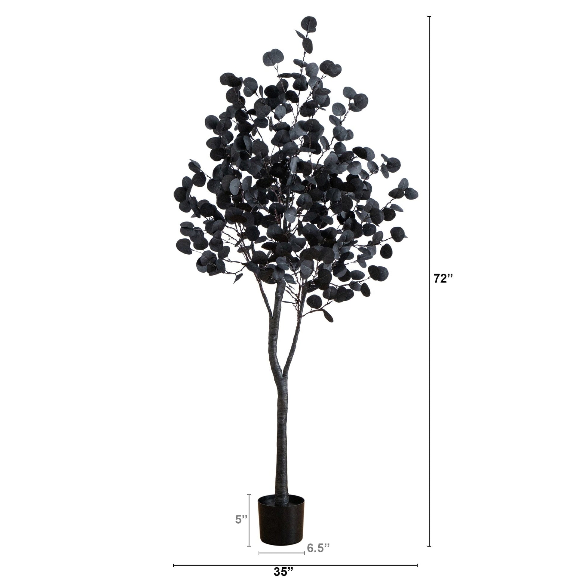 Tree Nearly Natural 6 ft pre-lit black eucalyptus with 300 orange and purple LED lights in a dark pot on Tampa Home & Garden Store