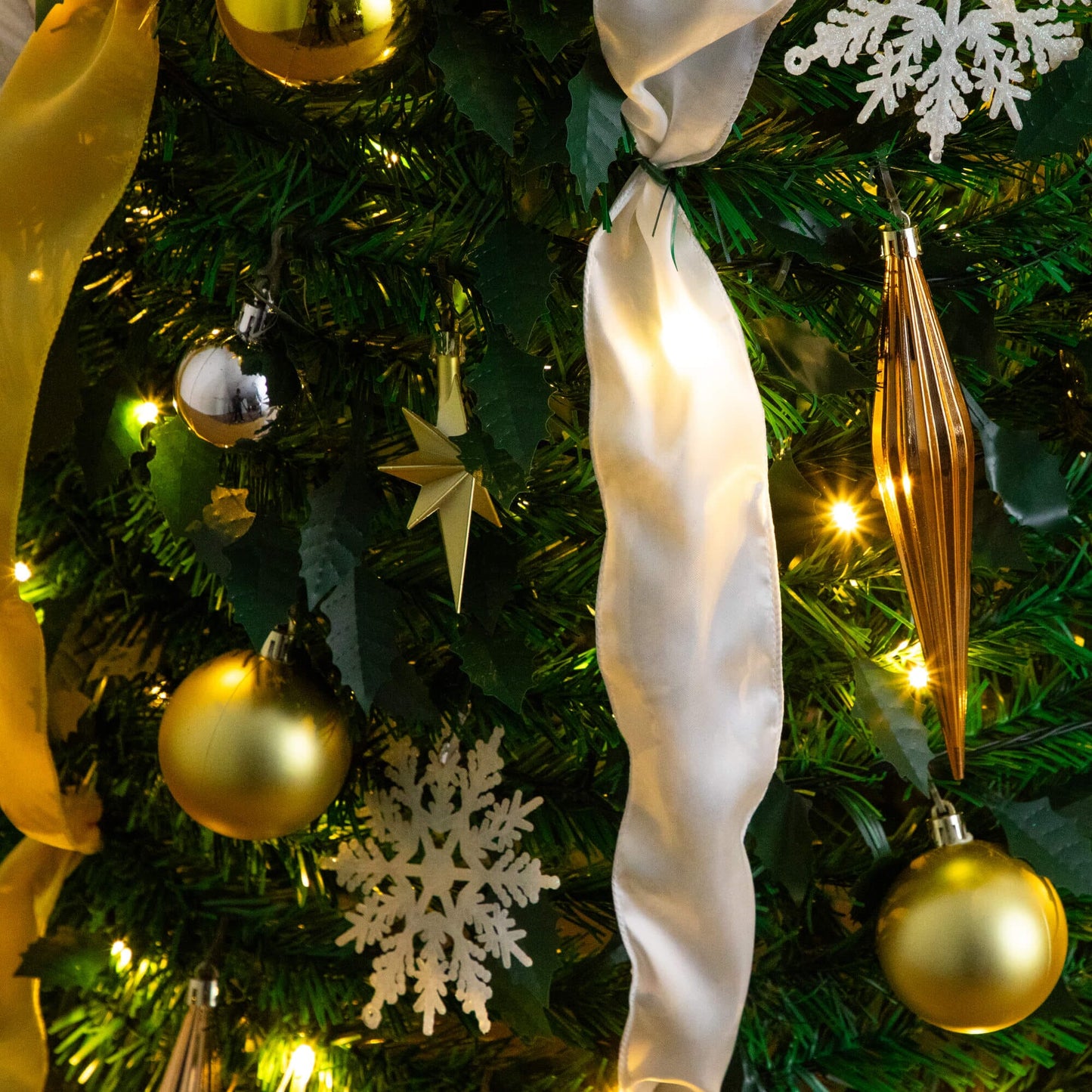 6' Pre-Lit artificial pop-up Christmas tree with gold and silver ornaments and ribbons on Tampa Home & Garden Store