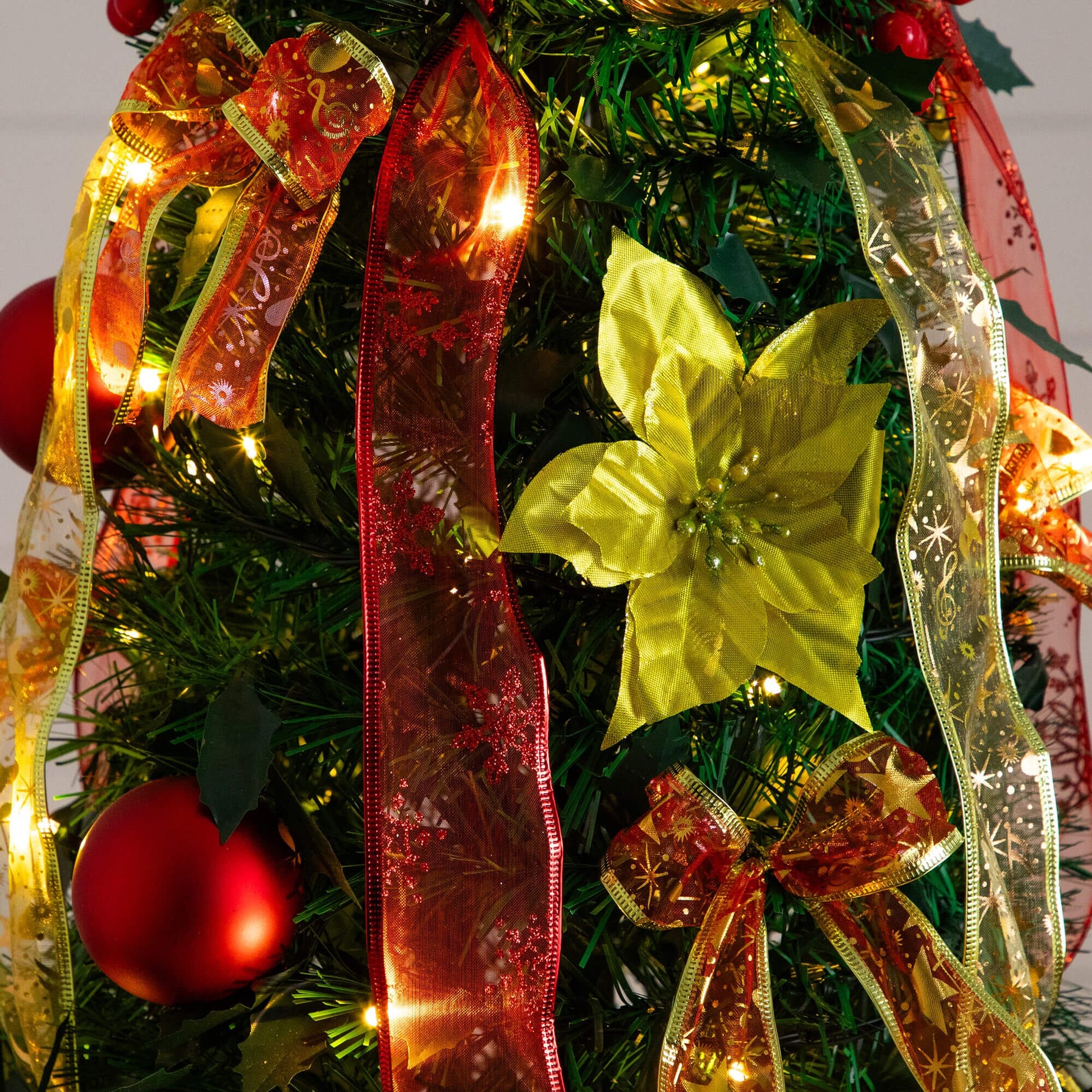Nearly Natural 6' pop-up Christmas tree with red and gold ornaments and 150 LED lights on Tampa Home & Garden Store