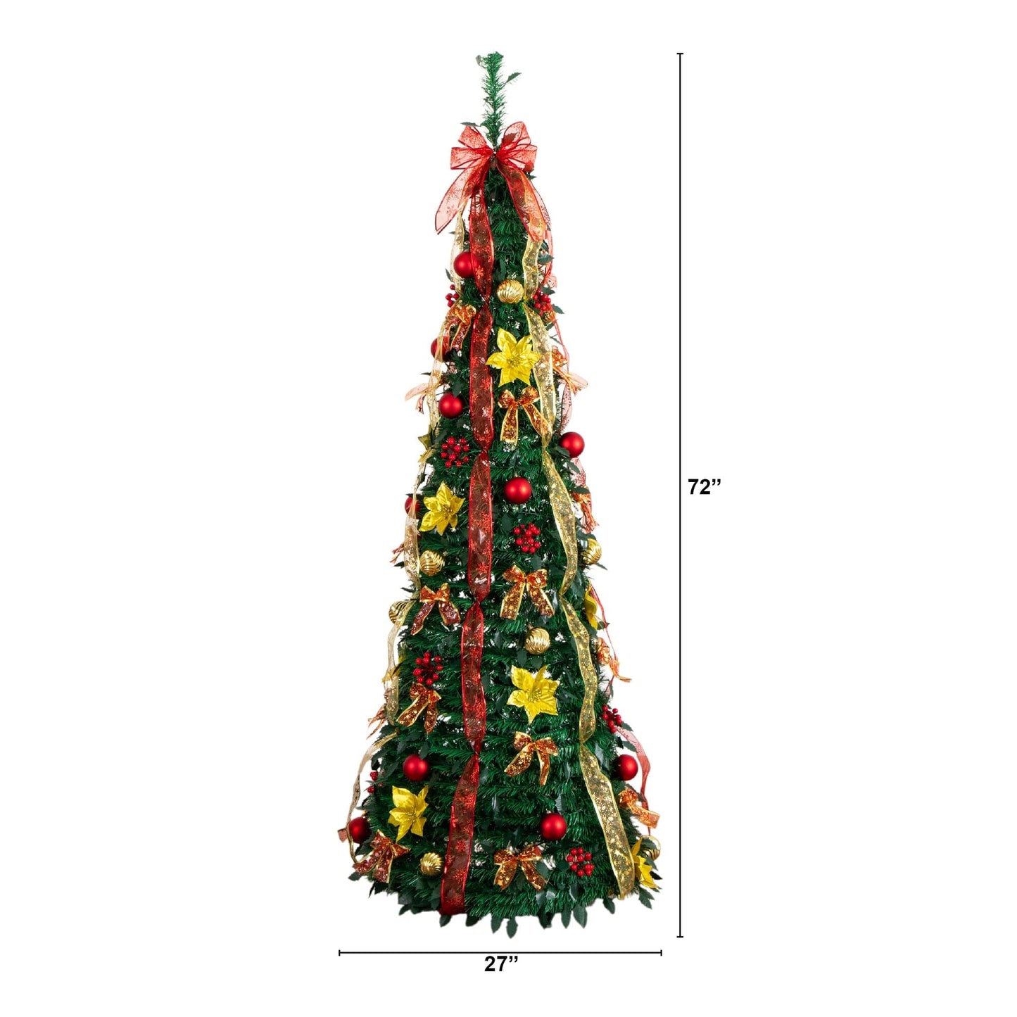 Nearly Natural 6 ft pre-lit Christmas tree with red and gold ornaments and ribbons on Tampa Home & Garden Store