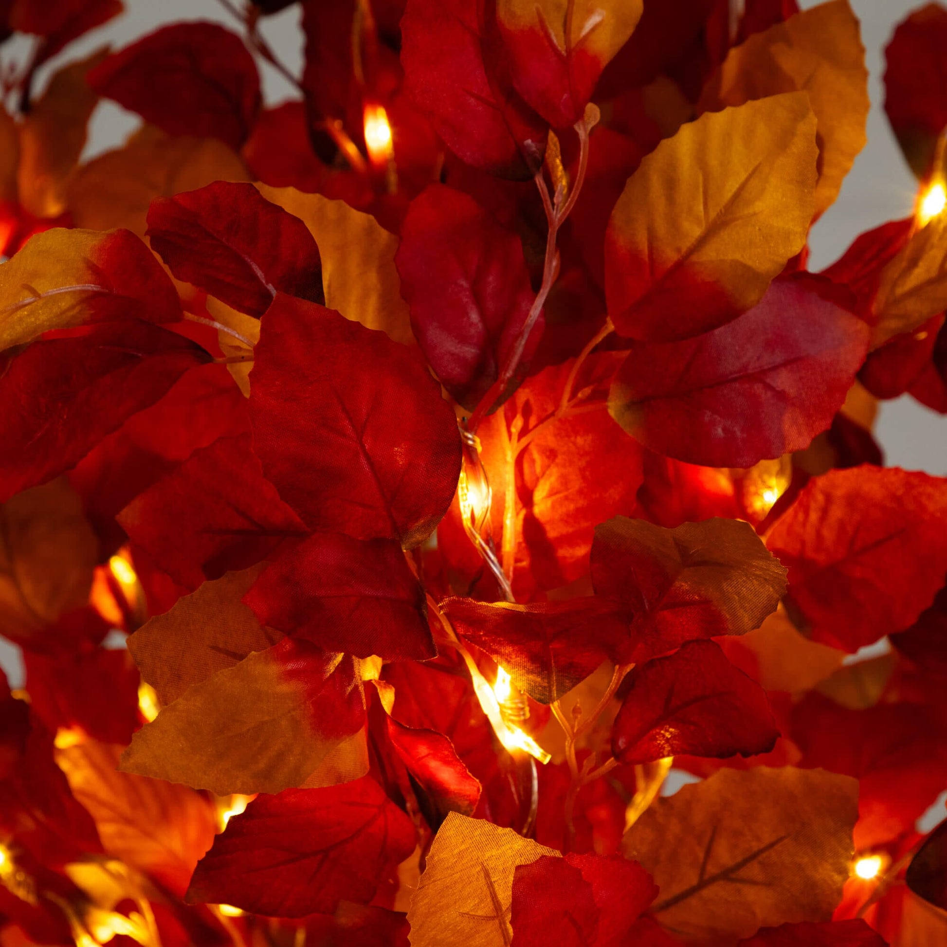 Autumn artificial tree with red-orange leaves and warm white LED lights on Tampa Home & Garden Store