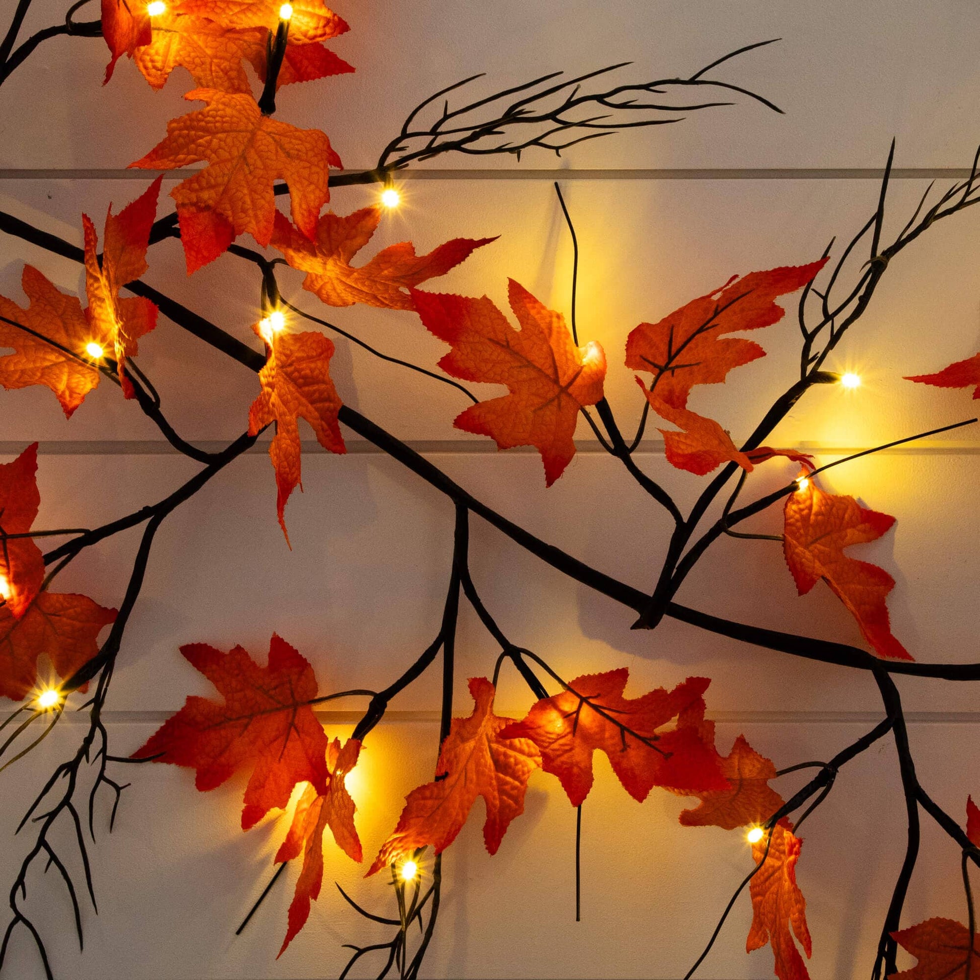 Garland Nearly Natural 6 ft Pre-Lit Autumn Maple with 54 warm white LEDs orange leaves on twigs on Tampa Home & Garden Store