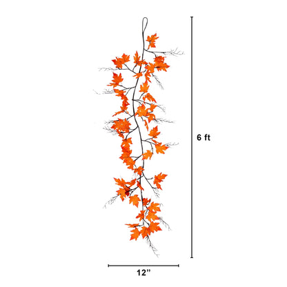 6 ft pre-lit autumn maple garland with orange leaves and 54 warmwhite LEDs by Nearly Natural on Tampa Home & Garden Store