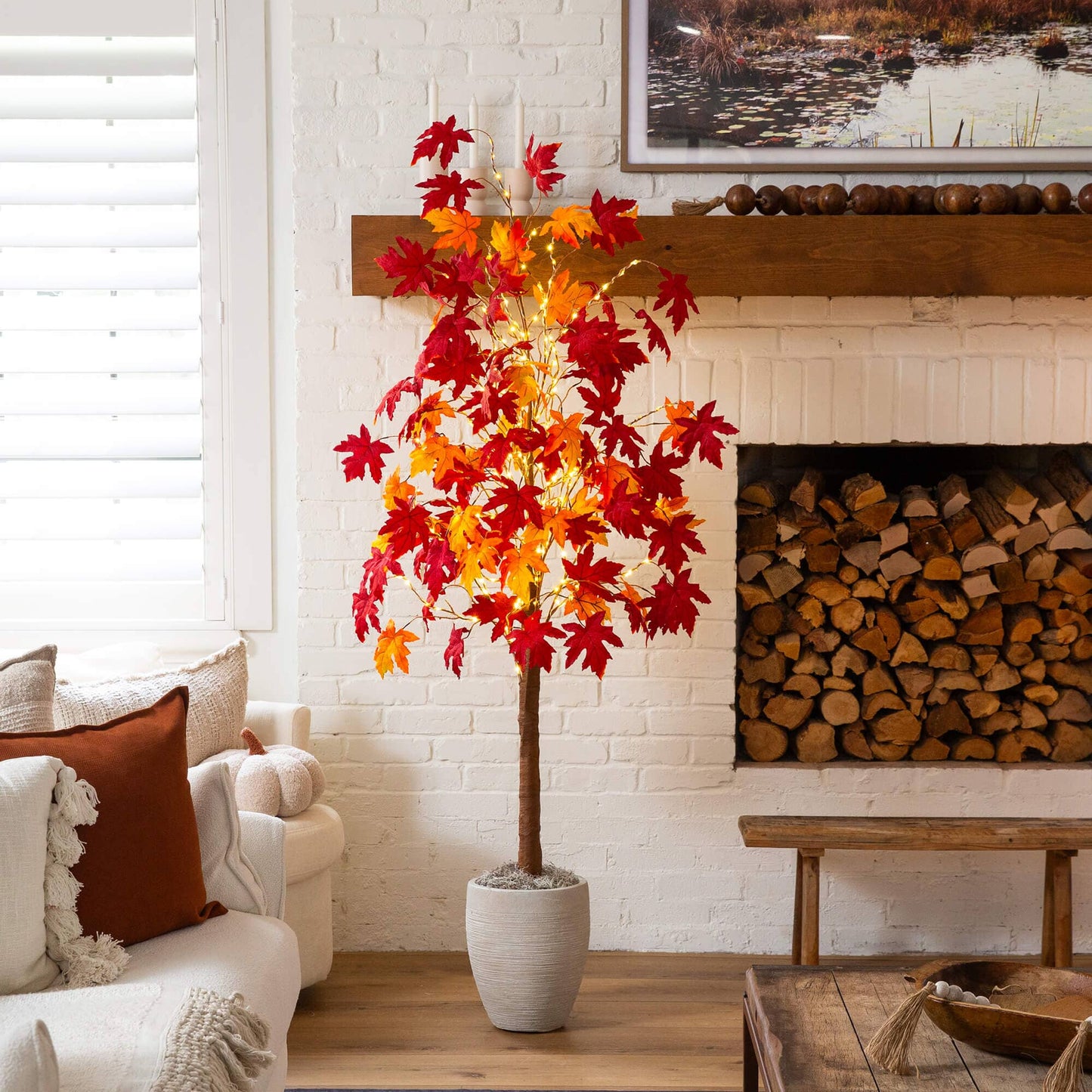 6' Pre-Lit Autumn Weeping Maple Artificial Tree with 300 LED Lights by Nearly Natural on Tampa Home & Garden Store