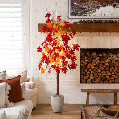 6' Pre-Lit Autumn Weeping Maple Artificial Tree with 300 LED Lights by Nearly Natural on Tampa Home & Garden Store