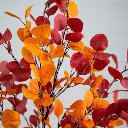 Nearly Natural 6' pre-lit autumn eucalyptus tree with orange and red leaves and warm LEDs on Tampa Home & Garden Store
