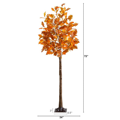 6' Pre-Lit Burnt Orange Autumn Maple Tree with 300 Warm White LED Lights by Nearly Natural on Tampa Home & Garden Store