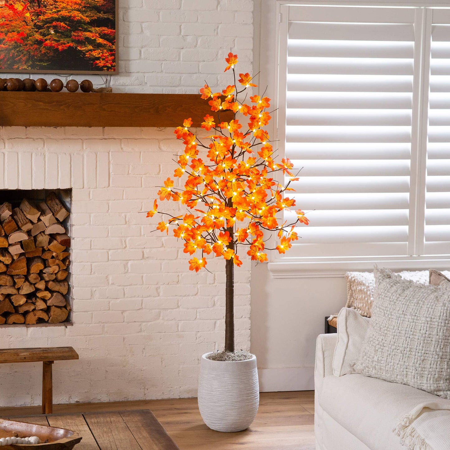 6 ft Nearly Natural pre-lit autumn maple artificial tree with 120 warm white LEDs in planter on Tampa Home & Garden Store