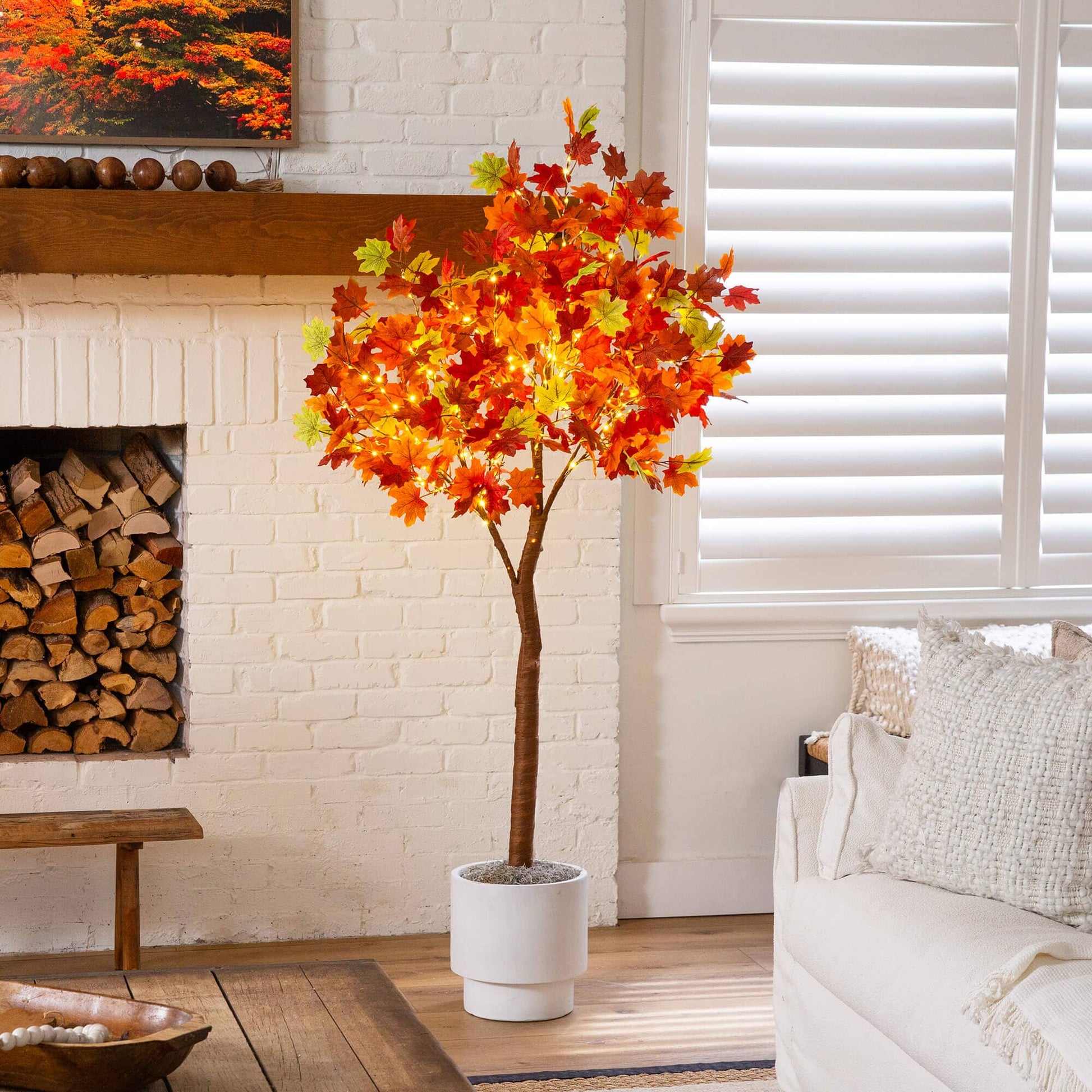 6 ft Nearly Natural pre-lit maple tree with 360 warm white LEDs, autumn leaves on Tampa Home & Garden Store