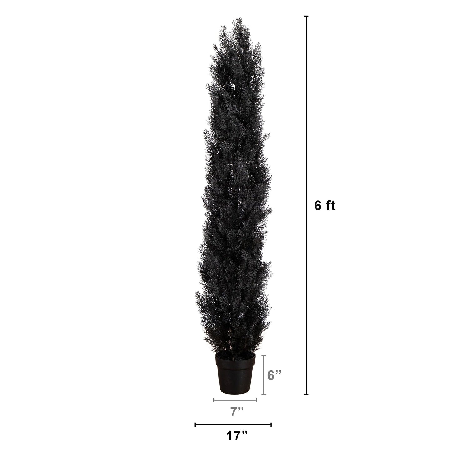 6 ft UV-resistant artificial Halloween black cedar tree by Nearly Natural in black pot on Tampa Home & Garden Store