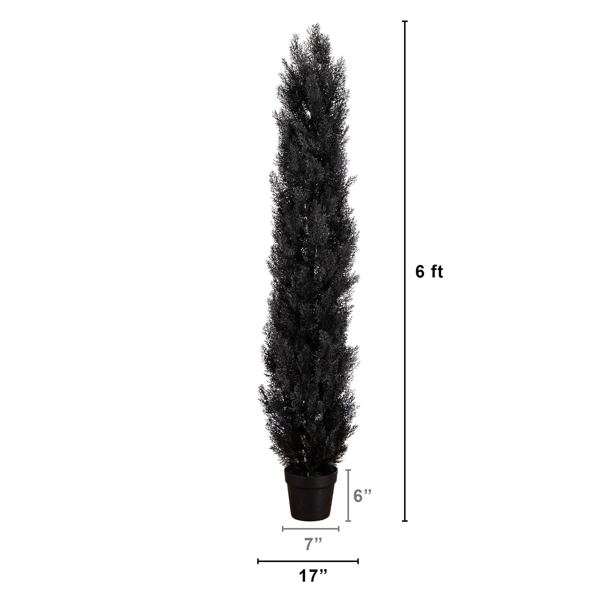 6 ft UV-resistant artificial Halloween black cedar tree by Nearly Natural in black pot on Tampa Home & Garden Store