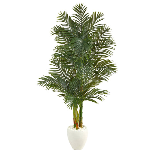 6’ Golden Cane Artificial Palm Tree in White Planter - Tampa Home & Garden Store