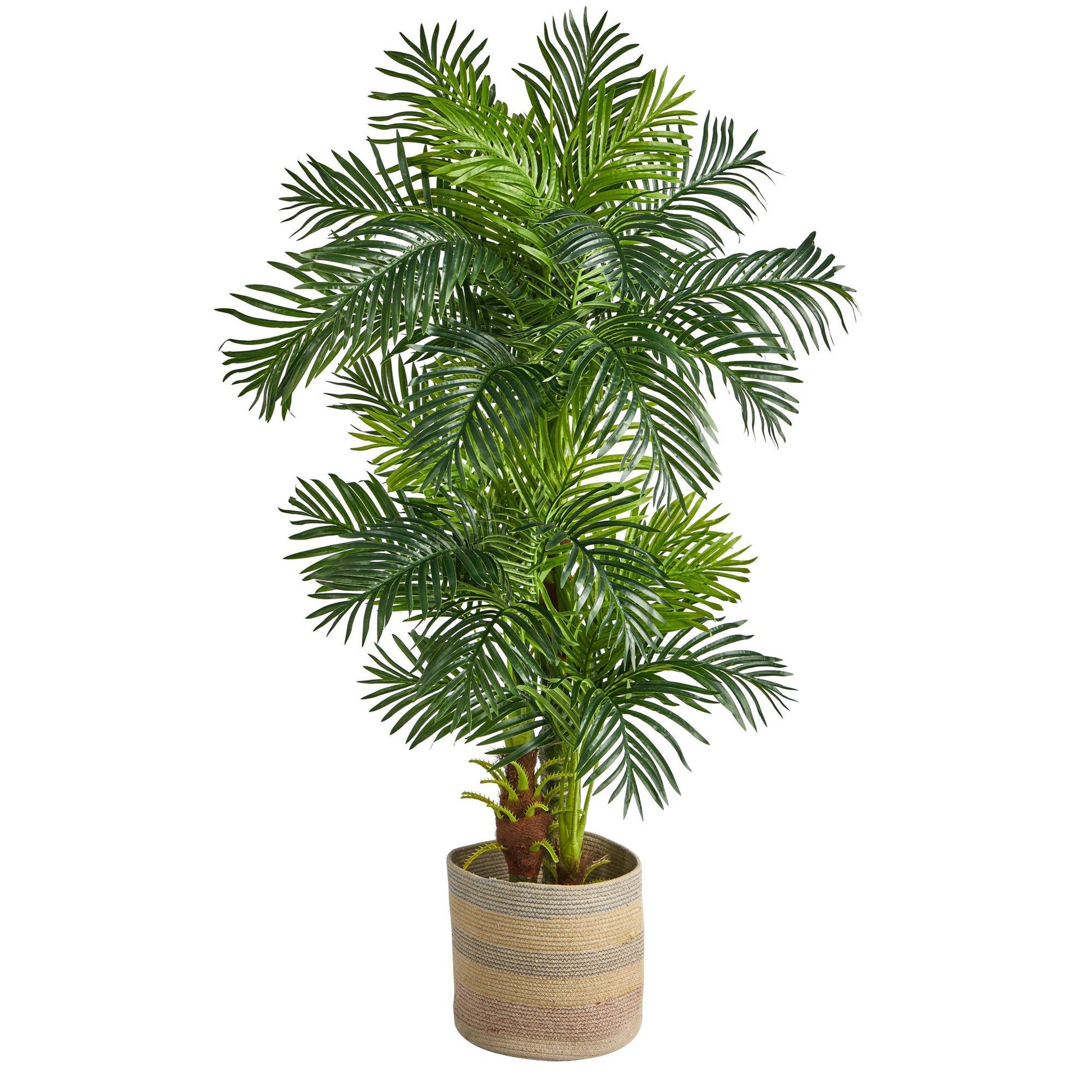 6-foot Hawaii artificial palm tree in handmade cotton multicolored woven planter Nearly Natural on Tampa Home & Garden Store