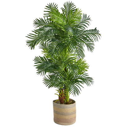 6-foot Hawaii artificial palm tree in handmade cotton multicolored woven planter Nearly Natural on Tampa Home & Garden Store