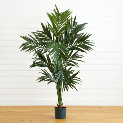 6' Kentia Silk Tree artificial palm by Nearly Natural in a dark green pot with lush fronds on Tampa Home & Garden Store